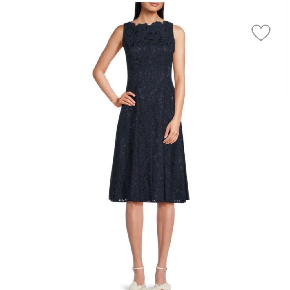 Eliza J Lace Dress Dark Navy Blue Lace Midi length